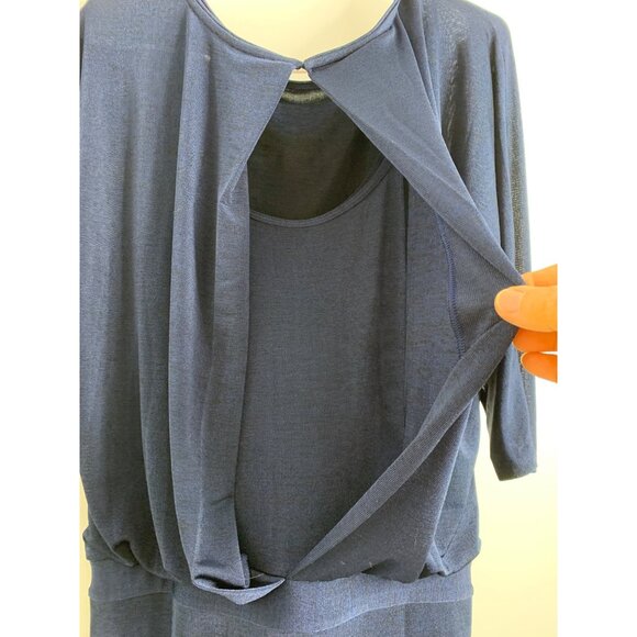 WHBM Navy Blousen Short Dress Size M NWOT Stretch Pullover Wrap 7174 Dolman - Picture 6 of 10